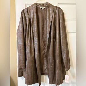 NWT Dressbarn Brown Textured Open Front Jacket w/2 Front Pockets fits 16-20